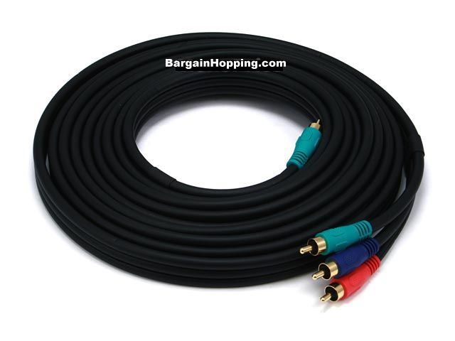15ft 22AWG 3-RCA Component Video Coaxial Cable (RG-59/U) - Black - Click Image to Close